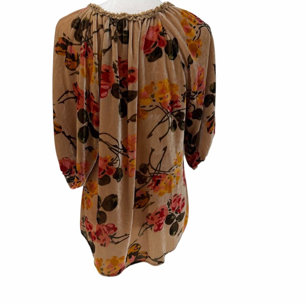 Sundance All Hours Tan Velvet Floral Peasant Boho Blouse Large - Picture 6 of 8